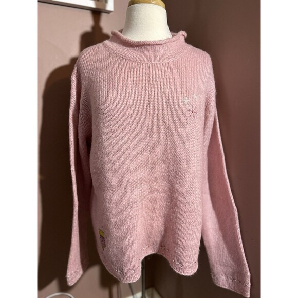 Disney Store Winnie The Pooh Sweater Womens XXL Pink Knit Snowflake Beads - Picture 1 of 13